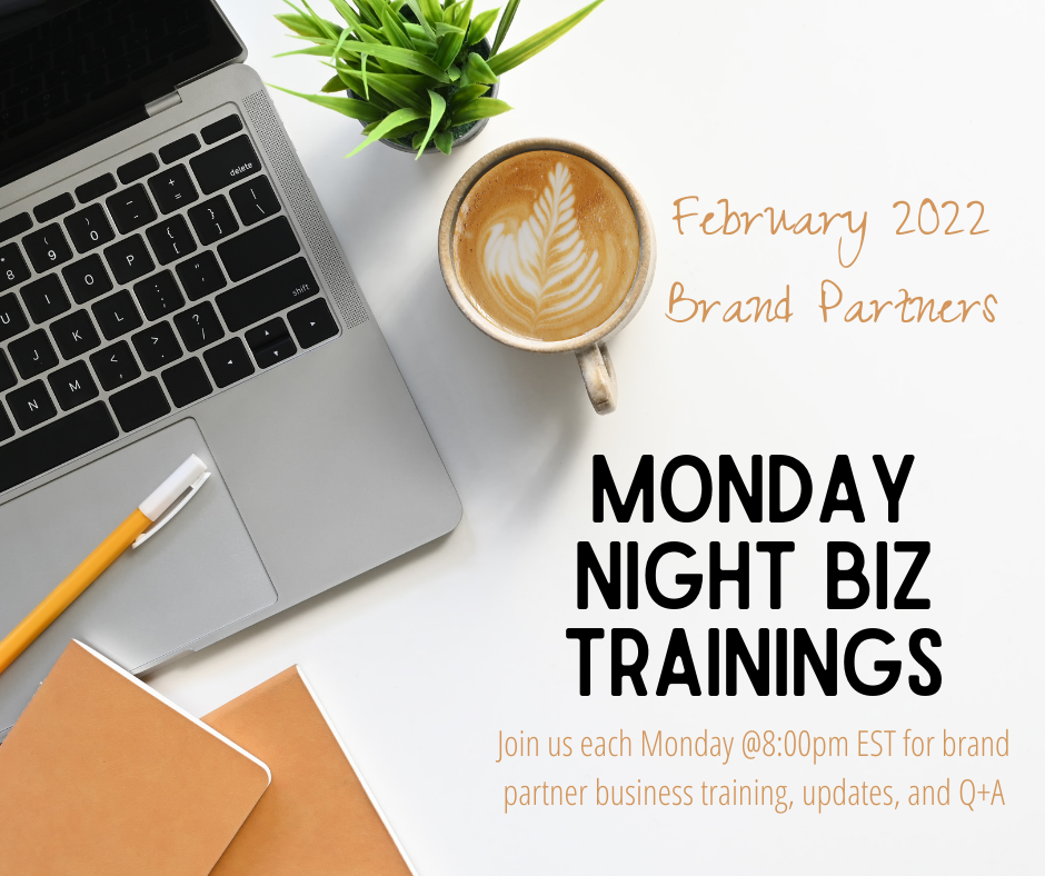 Monday Night Brand Partner Business Trainings on Zoom